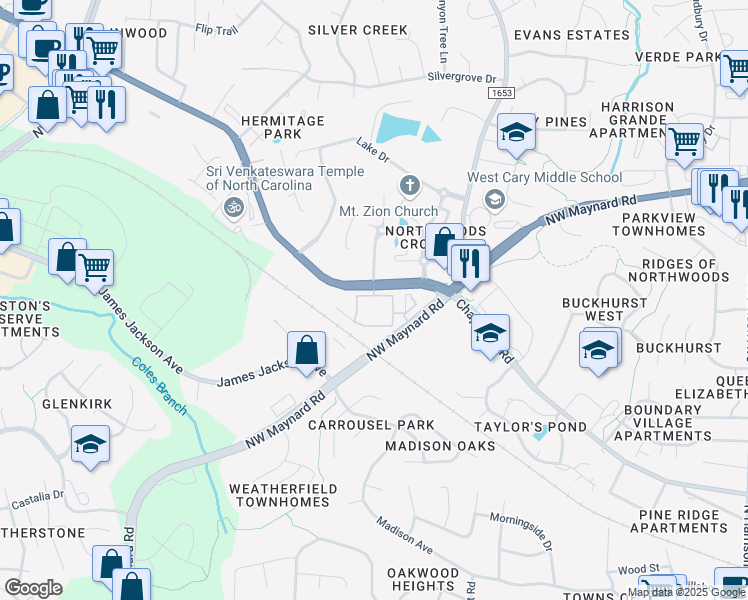 map of restaurants, bars, coffee shops, grocery stores, and more near 26 Chapel Hill Road in Cary