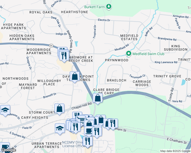 map of restaurants, bars, coffee shops, grocery stores, and more near 1412 Princess Anne Road in Raleigh