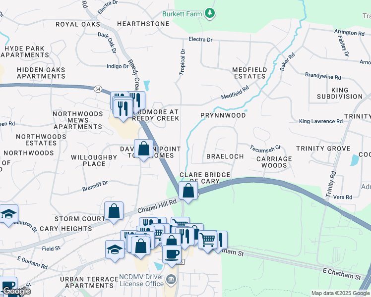 map of restaurants, bars, coffee shops, grocery stores, and more near 1412 Princess Anne Road in Raleigh