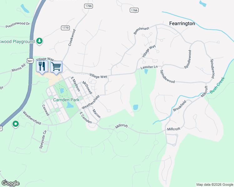 map of restaurants, bars, coffee shops, grocery stores, and more near 596F Weathersfield in Fearrington