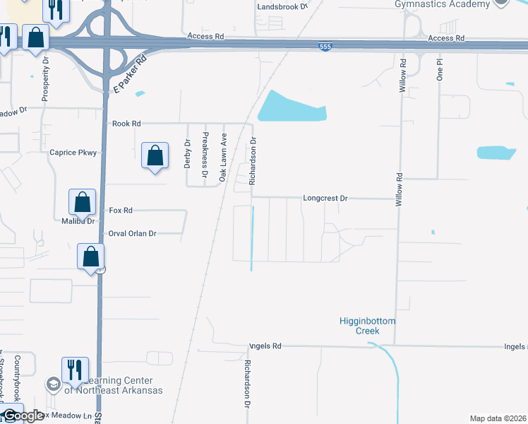 map of restaurants, bars, coffee shops, grocery stores, and more near 3713 Remington Drive in Jonesboro