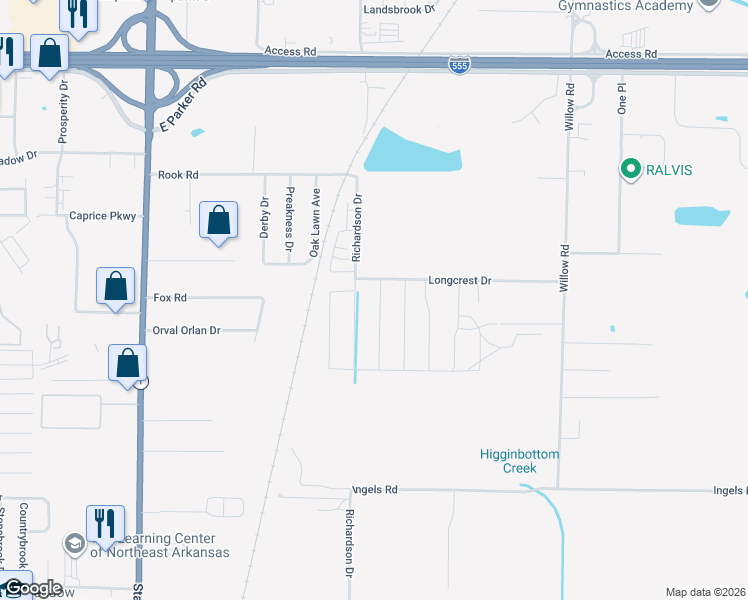 map of restaurants, bars, coffee shops, grocery stores, and more near 3713 Remington Drive in Jonesboro