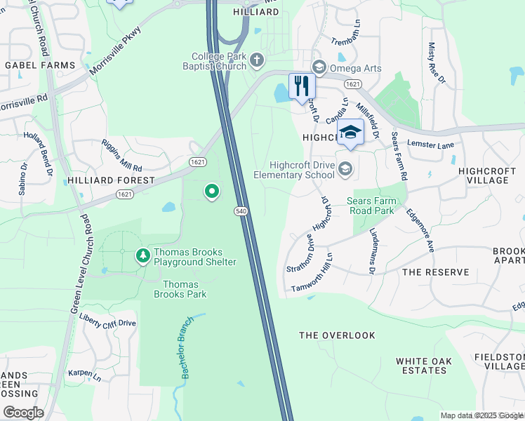 map of restaurants, bars, coffee shops, grocery stores, and more near 428 Alamosa Place in Cary