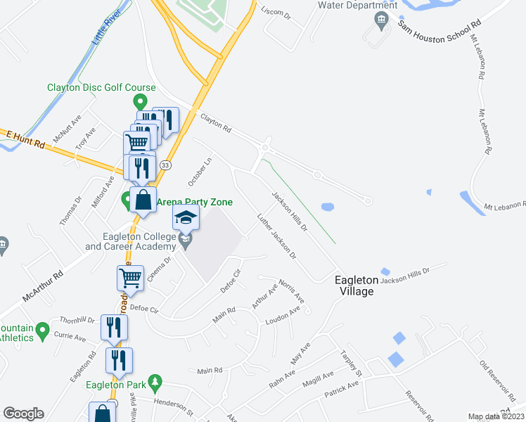 map of restaurants, bars, coffee shops, grocery stores, and more near 227 Luther Jackson Drive in Maryville