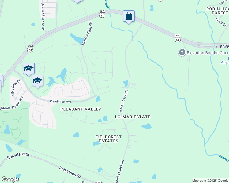 map of restaurants, bars, coffee shops, grocery stores, and more near 2317 Marks Creek Road in Knightdale