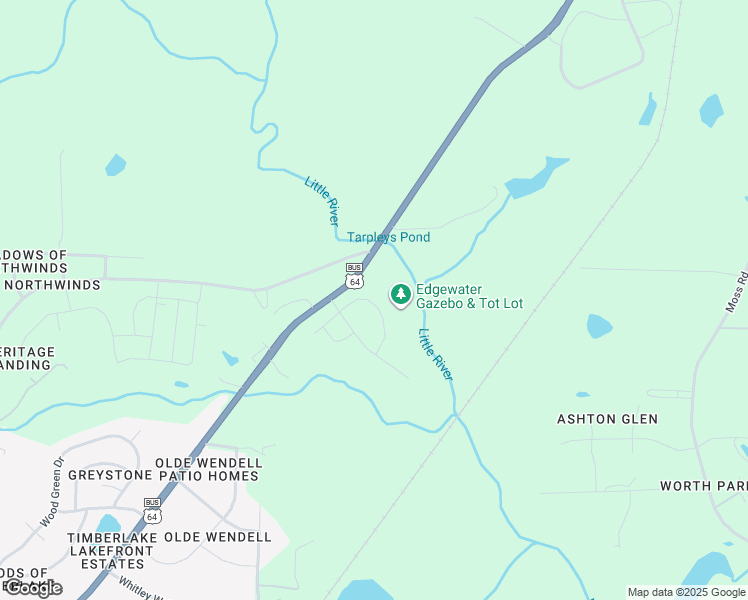 map of restaurants, bars, coffee shops, grocery stores, and more near 5100 Wendell Boulevard in Wendell