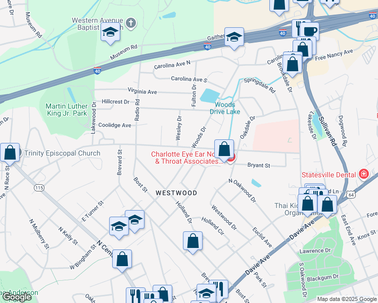 map of restaurants, bars, coffee shops, grocery stores, and more near 598 Hartness Road in Statesville