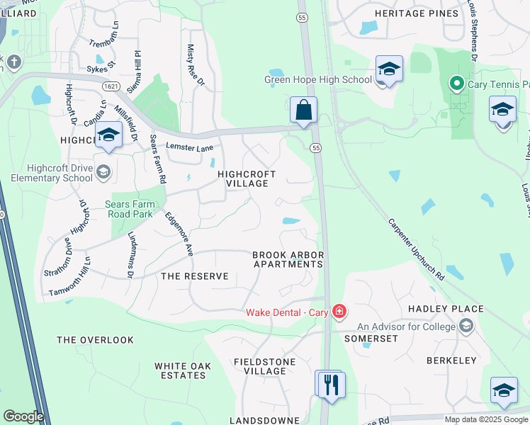 map of restaurants, bars, coffee shops, grocery stores, and more near 7129 Talton Ridge Drive in Cary