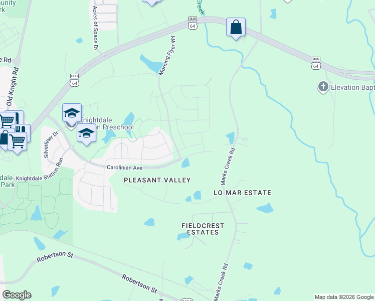 map of restaurants, bars, coffee shops, grocery stores, and more near 812 Challenger Lane in Knightdale
