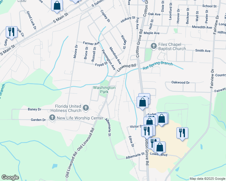 map of restaurants, bars, coffee shops, grocery stores, and more near 606 South Pennington Avenue in Lexington