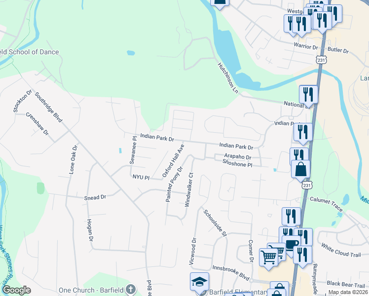 map of restaurants, bars, coffee shops, grocery stores, and more near 2709 Oxford Hall Avenue in Murfreesboro