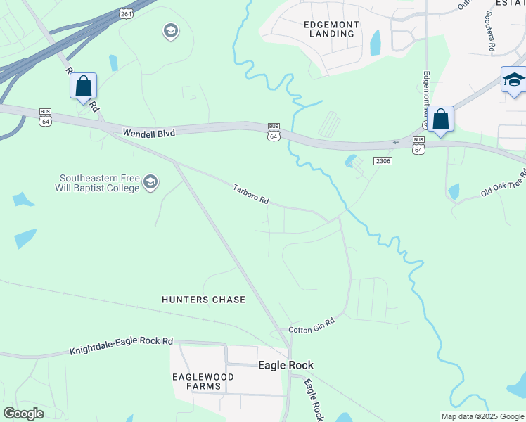 map of restaurants, bars, coffee shops, grocery stores, and more near 729 Eagle Rock Road in Wendell
