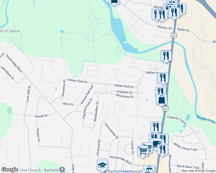 map of restaurants, bars, coffee shops, grocery stores, and more near 2603 Hawk Eye Court in Murfreesboro