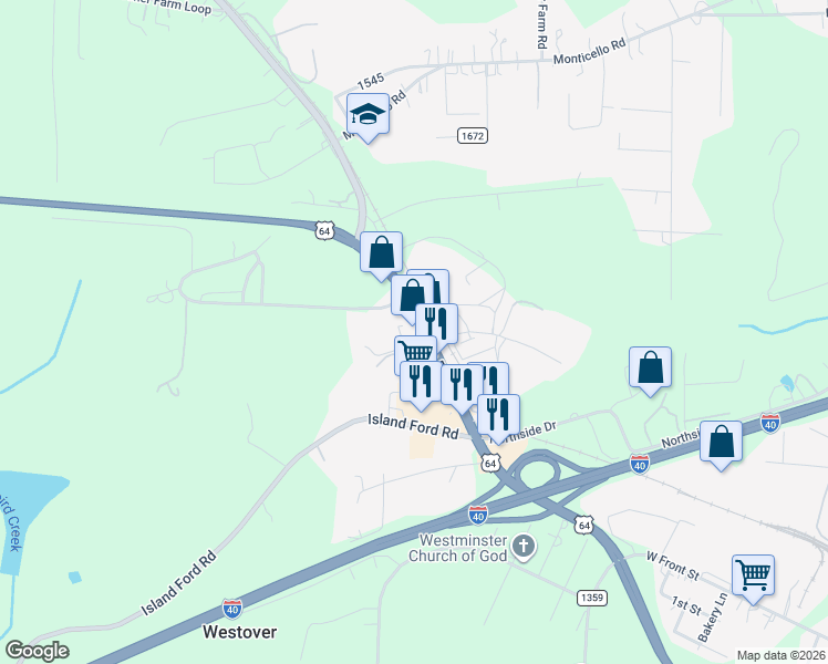 map of restaurants, bars, coffee shops, grocery stores, and more near 3321 Taylorsville Highway in Statesville