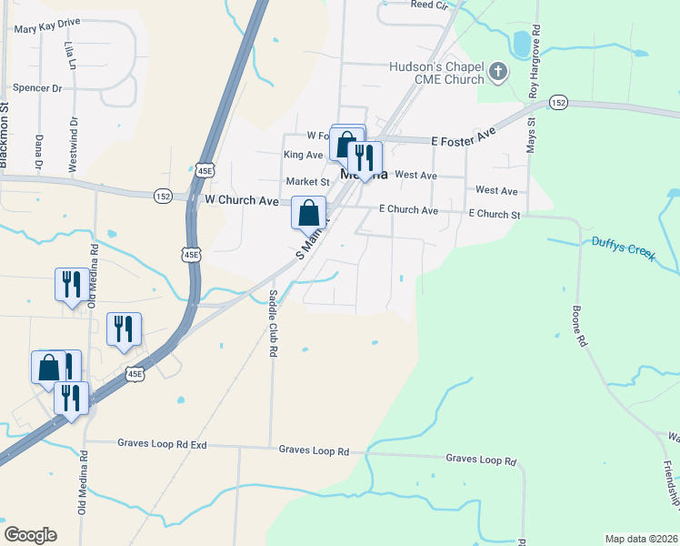 map of restaurants, bars, coffee shops, grocery stores, and more near 122 Kaycee Cove in Medina