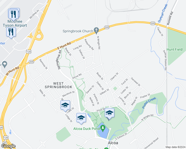 map of restaurants, bars, coffee shops, grocery stores, and more near 1540 Dalton Street in Alcoa