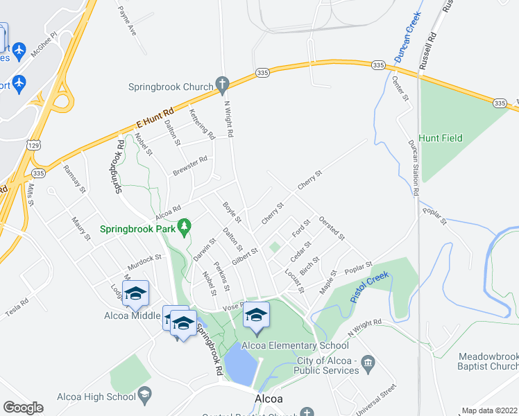 map of restaurants, bars, coffee shops, grocery stores, and more near 842 Darwin Street in Alcoa