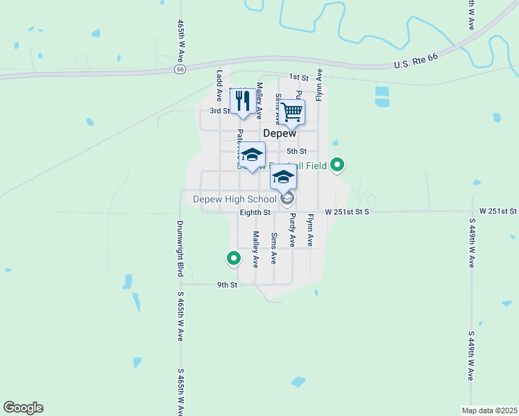 map of restaurants, bars, coffee shops, grocery stores, and more near 723 Malley Avenue in Depew