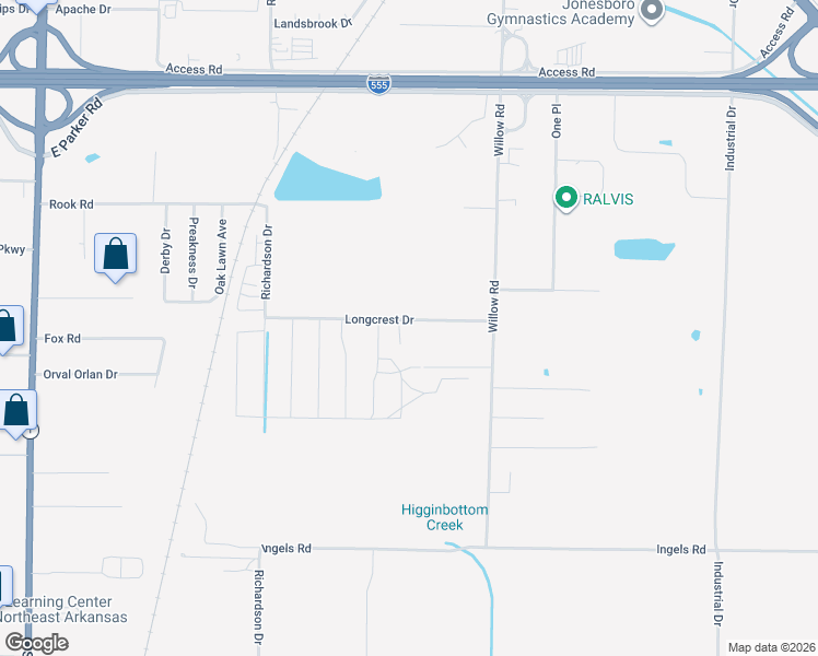 map of restaurants, bars, coffee shops, grocery stores, and more near 3519 Longcrest Drive in Jonesboro
