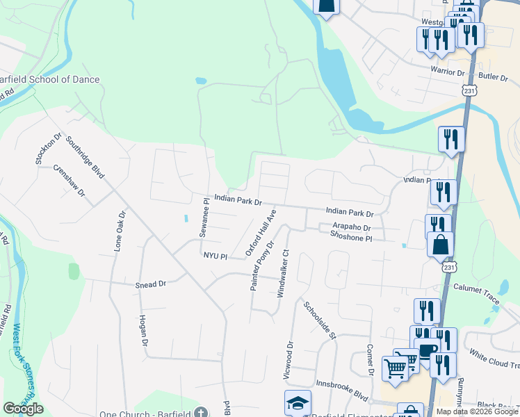 map of restaurants, bars, coffee shops, grocery stores, and more near 2712 Oxford Hall Avenue in Murfreesboro