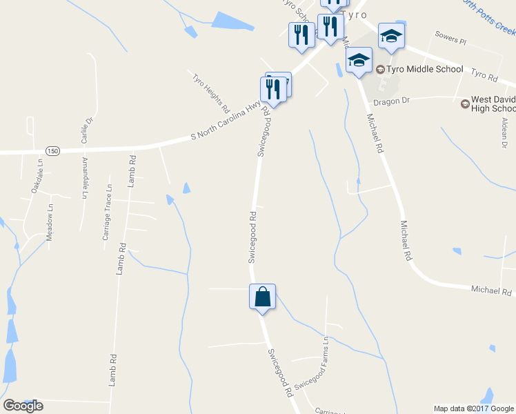 map of restaurants, bars, coffee shops, grocery stores, and more near 224 Creekview Lane in Linwood