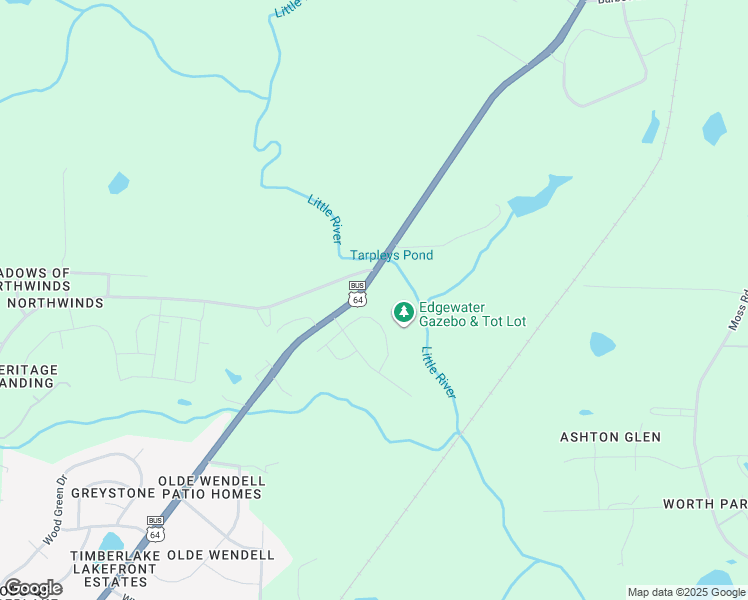 map of restaurants, bars, coffee shops, grocery stores, and more near 5100 Wendell Boulevard in Wendell