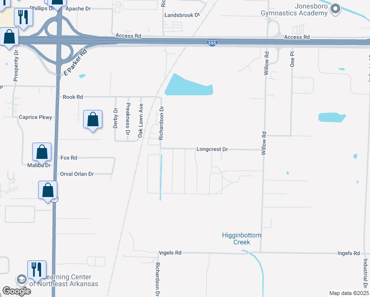 map of restaurants, bars, coffee shops, grocery stores, and more near 3243 Longcrest Drive in Jonesboro