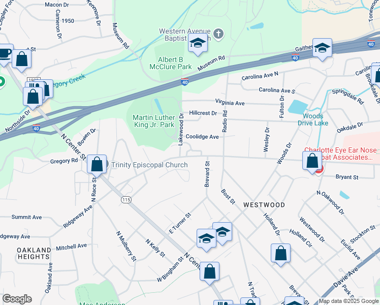 map of restaurants, bars, coffee shops, grocery stores, and more near 804 Prince Albert Court in Statesville