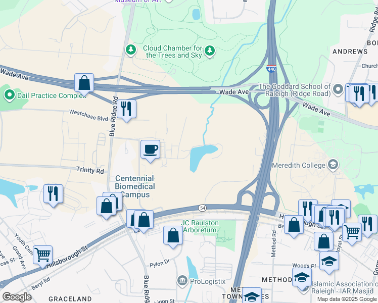 map of restaurants, bars, coffee shops, grocery stores, and more near 4700 Hillsborough Street in Raleigh