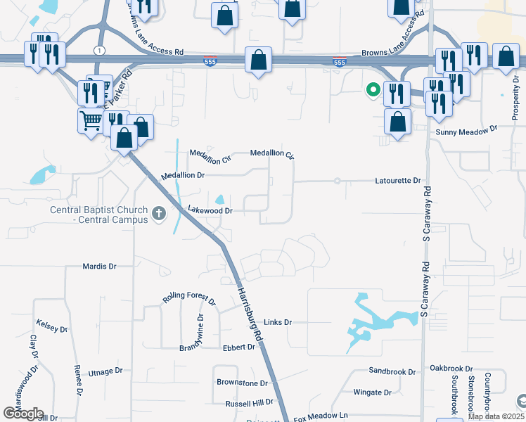 map of restaurants, bars, coffee shops, grocery stores, and more near 2598 Lakewood Drive in Jonesboro