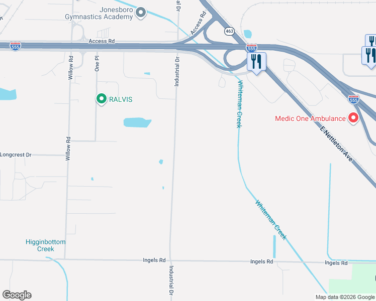 map of restaurants, bars, coffee shops, grocery stores, and more near 3814 County Road 37 in Jonesboro