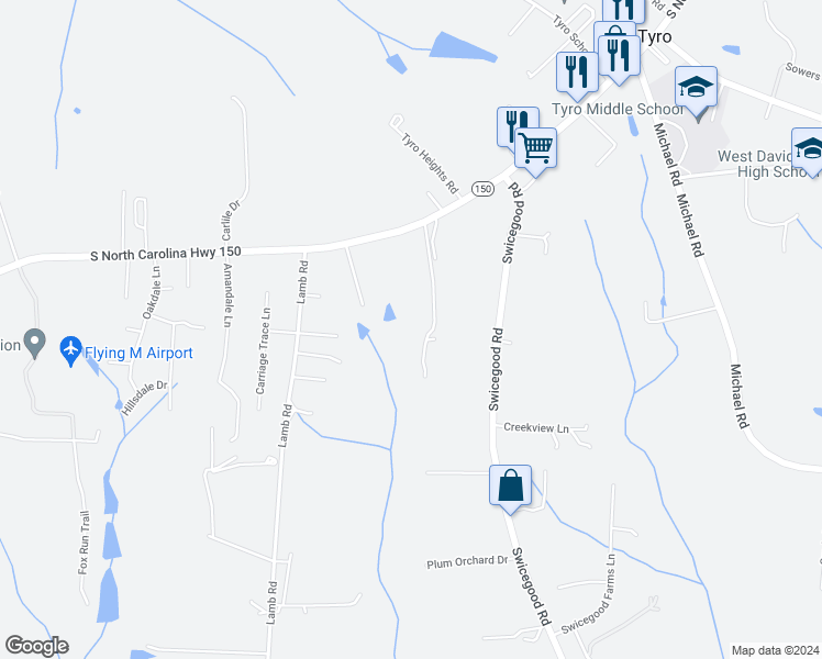 map of restaurants, bars, coffee shops, grocery stores, and more near 5011 South North Carolina Highway 150 in Lexington