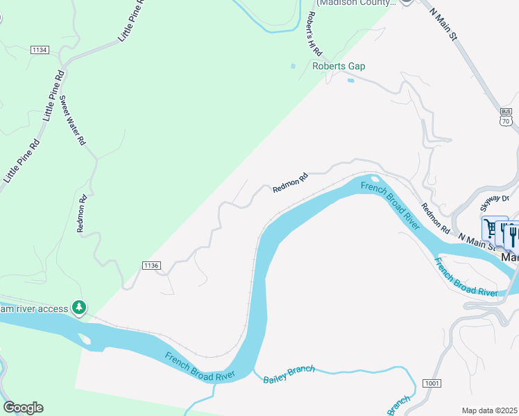 map of restaurants, bars, coffee shops, grocery stores, and more near 739 Redmon Rd in Marshall