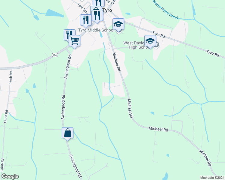 map of restaurants, bars, coffee shops, grocery stores, and more near 185 Guy Pressley Road in Lexington
