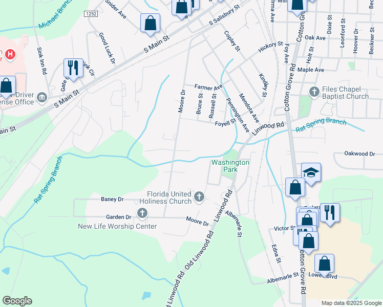 map of restaurants, bars, coffee shops, grocery stores, and more near 101 Moore Drive in Lexington
