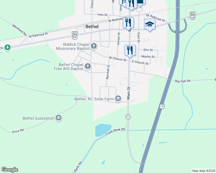 map of restaurants, bars, coffee shops, grocery stores, and more near 3662 West Moore Drive in Bethel