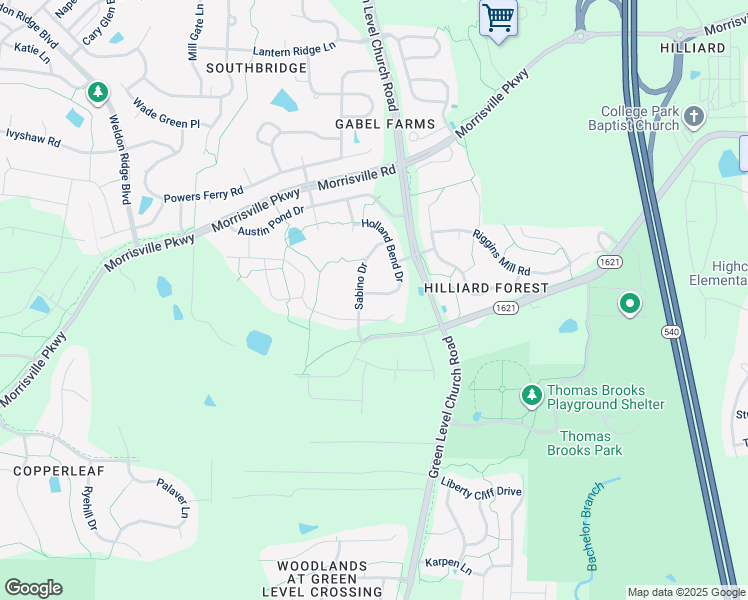 map of restaurants, bars, coffee shops, grocery stores, and more near 1012 Holland Bend Drive in Cary