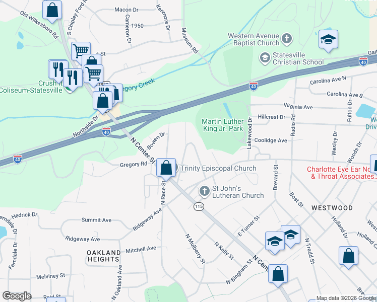 map of restaurants, bars, coffee shops, grocery stores, and more near 877 Henkel Road in Statesville