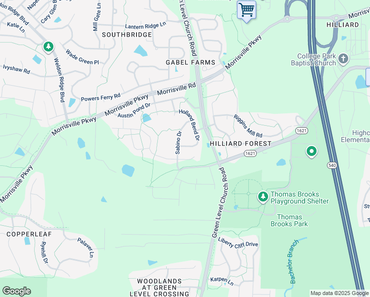 map of restaurants, bars, coffee shops, grocery stores, and more near 1012 Holland Bend Drive in Cary