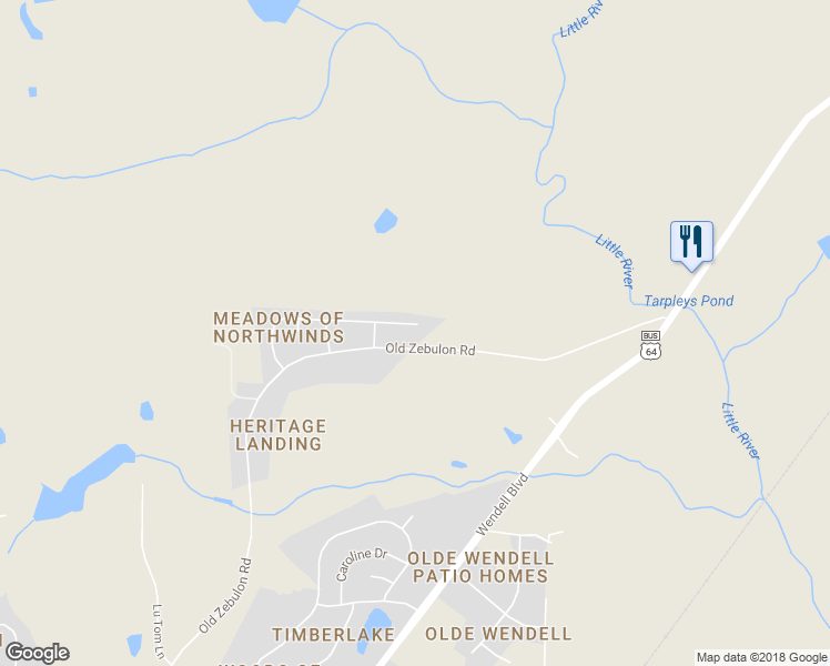 map of restaurants, bars, coffee shops, grocery stores, and more near 210 Northwinds North Drive in Wendell