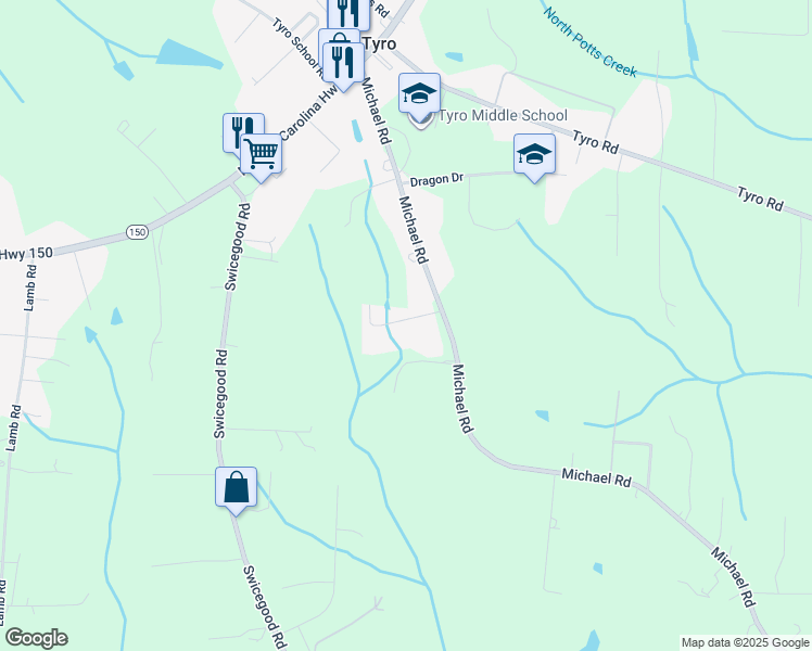 map of restaurants, bars, coffee shops, grocery stores, and more near 185 Guy Pressley Road in Lexington