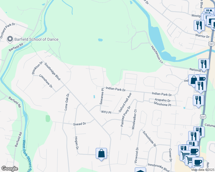 map of restaurants, bars, coffee shops, grocery stores, and more near 2521 Sewanee Place in Murfreesboro