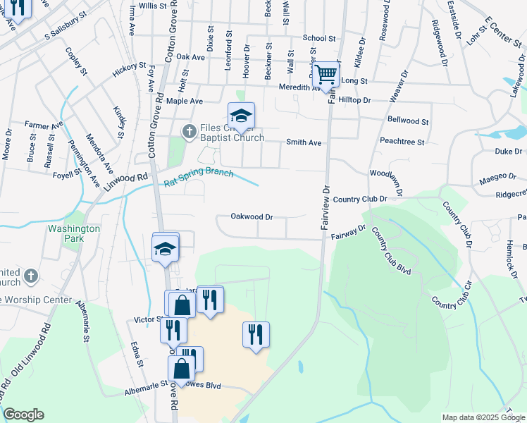 map of restaurants, bars, coffee shops, grocery stores, and more near 206 Oakwood Drive in Lexington