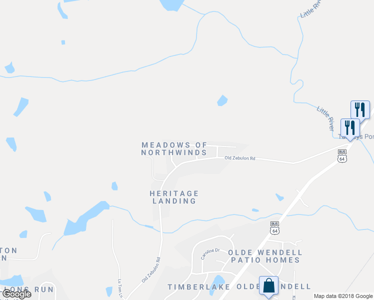 map of restaurants, bars, coffee shops, grocery stores, and more near 14 Meadow Winds Court in Wendell