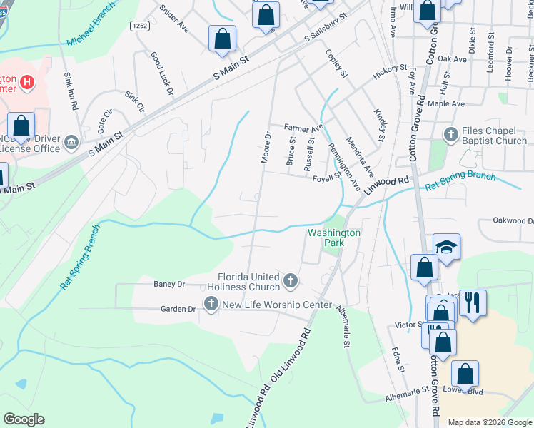map of restaurants, bars, coffee shops, grocery stores, and more near 512 Moore Drive in Lexington