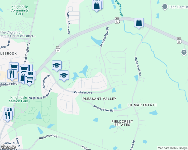 map of restaurants, bars, coffee shops, grocery stores, and more near 636 Silver Comet Drive in Knightdale