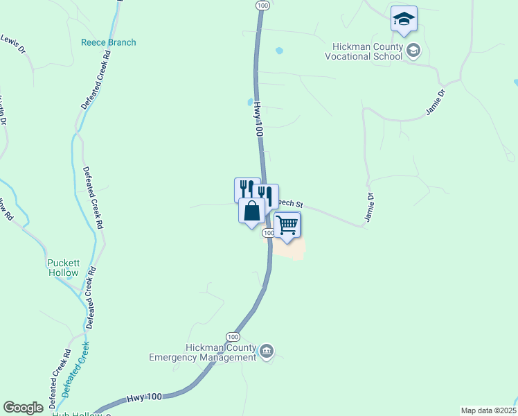 map of restaurants, bars, coffee shops, grocery stores, and more near 760 Tennessee 100 in Centerville