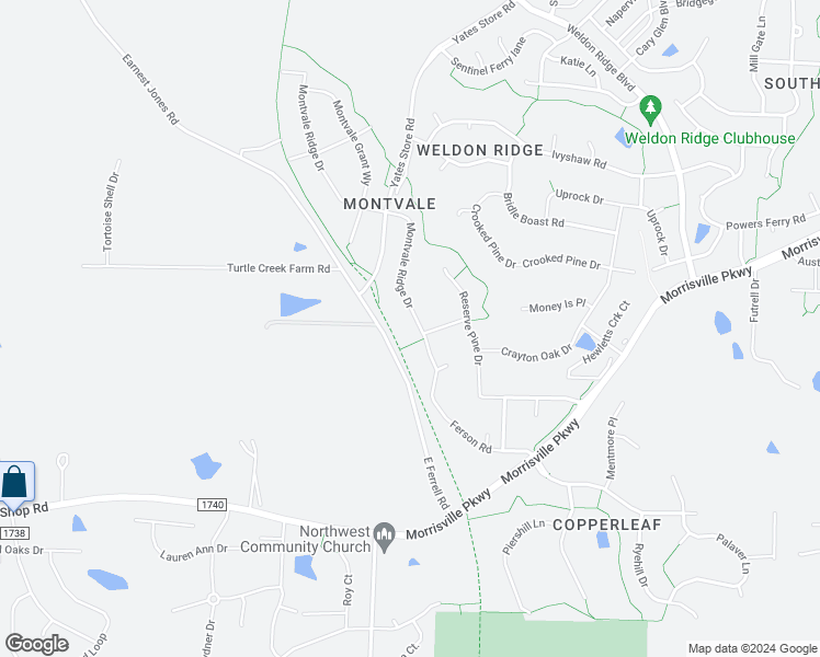map of restaurants, bars, coffee shops, grocery stores, and more near 1005 Montvale Ridge Drive in Cary