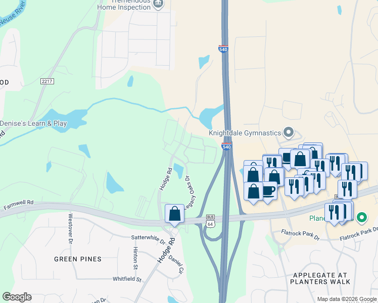 map of restaurants, bars, coffee shops, grocery stores, and more near 1220 Bristoe Drive in Knightdale