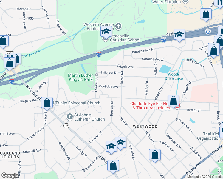 map of restaurants, bars, coffee shops, grocery stores, and more near 428 Coolidge Avenue in Statesville
